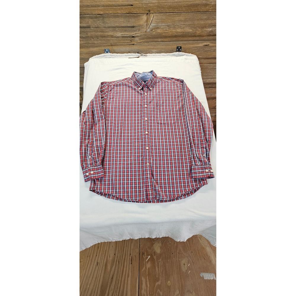 Tommy Hilfiger Mens XL Classic Fit Plaid Button Down Shirt Red Blue Cotton